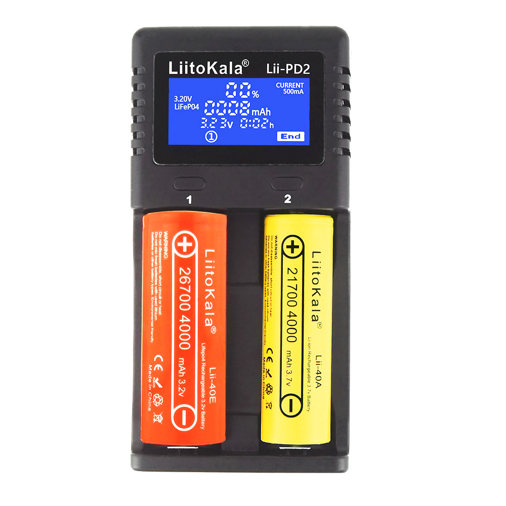 Ladegerät LiitoKala Lii-PD2 18650 Akkuladegerät für 3,7 V Li-Ion 18650/18500/16340/26650/21700 /20700/18350/CR123A 1,2 V Akku U1 EU US Stecker
