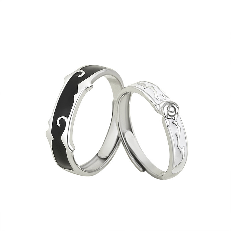 Designer ring Qiang Couple Rings Wei lovers couple ring men's and women's 925 sterling silver niche design pair ring ins hand ornaments