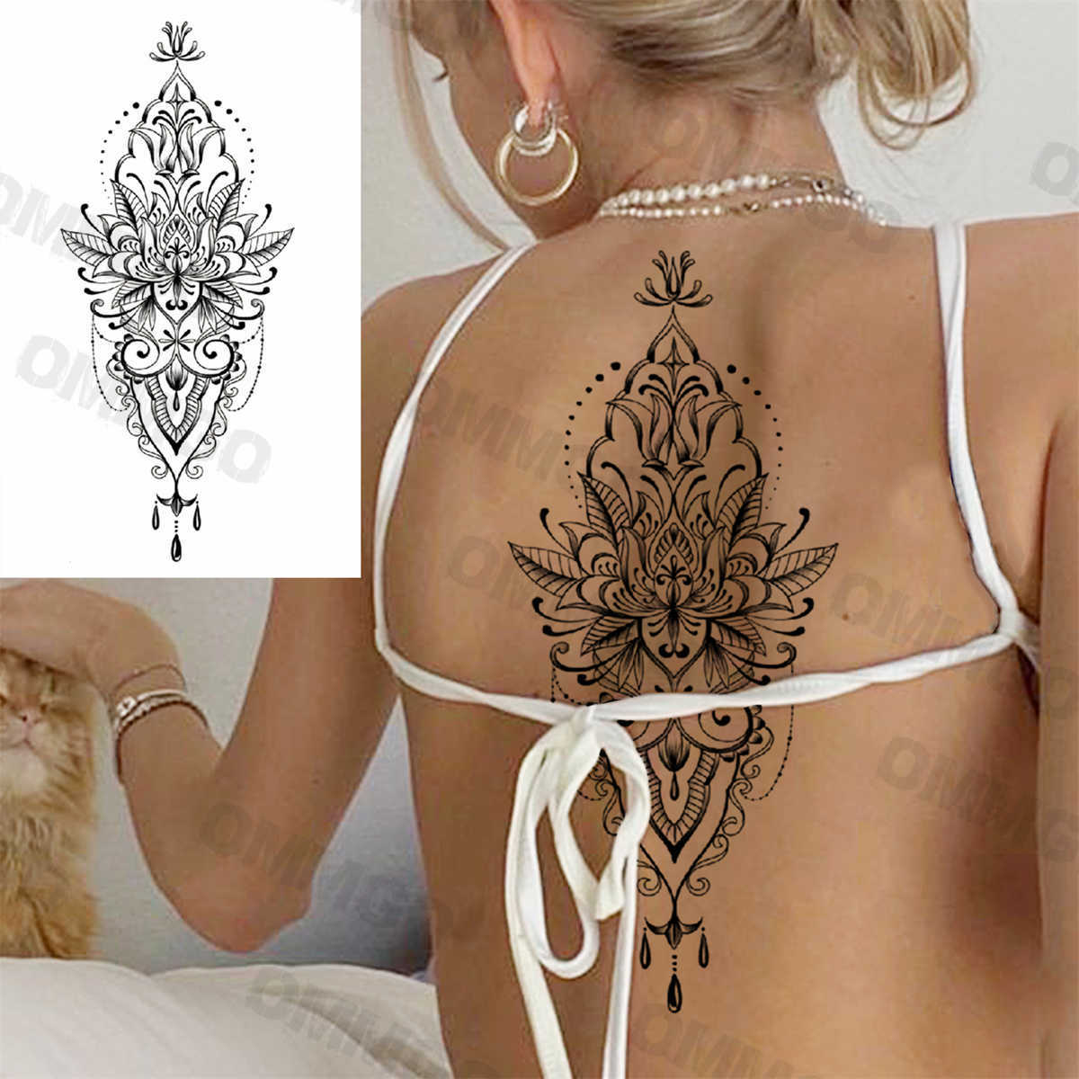 Tillfälliga tatueringar realistiska fjärilshänge sexiga rygg tillfälliga tatueringar för kvinnor vuxna moon lotus falska tatuering kroppskonst målning tatoos klistermärke z0403