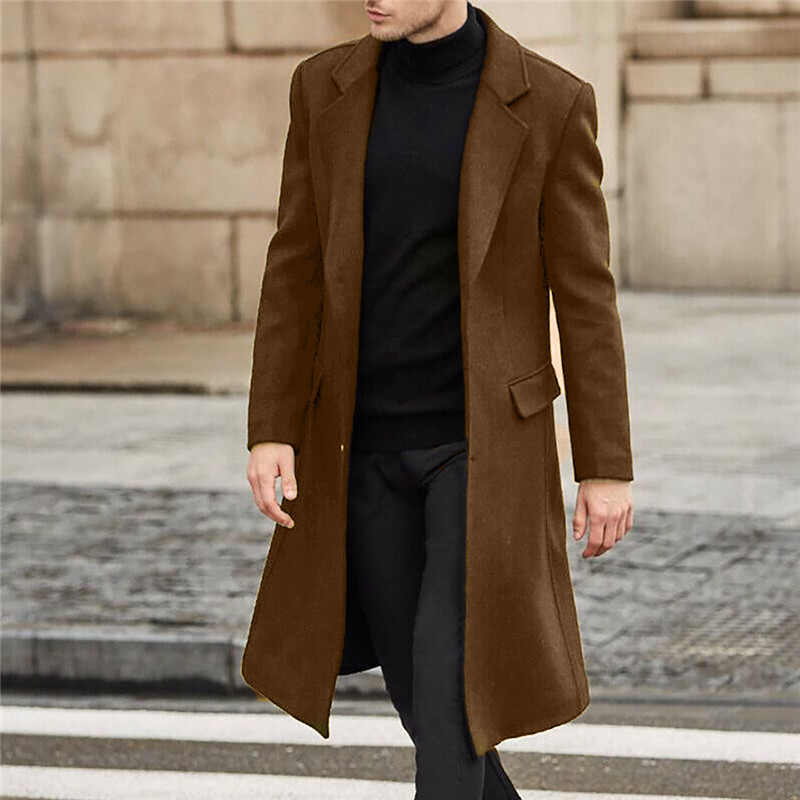 Jaqueta masculina outono inverno casacos casuais engrossar trench coat negócios sólido clássico casaco médio longo jaquetas topos roupas