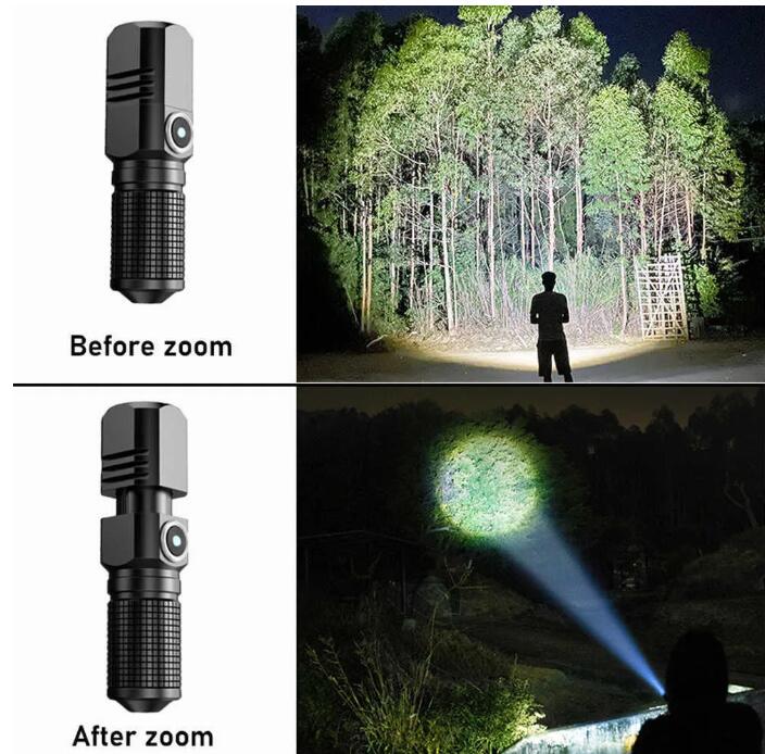 As lanternas tochas 10000 lúmens mini poderosas lanternas LED XHP50 Construído na bateria 3 modos tipo C USB recarregável Flash Light EDC Torch Lamp Flachadas