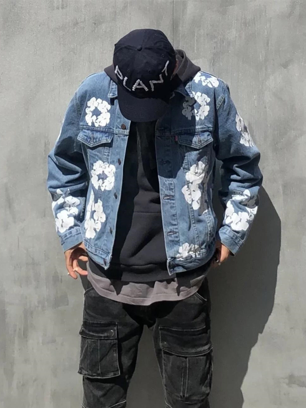 Men Denim jacket Floral Print Fog Shortpants Slim Street Hip Hop Washed Straight Style Kapok Diamond Jackets Pullover Outerwear Autumn Sun Coat