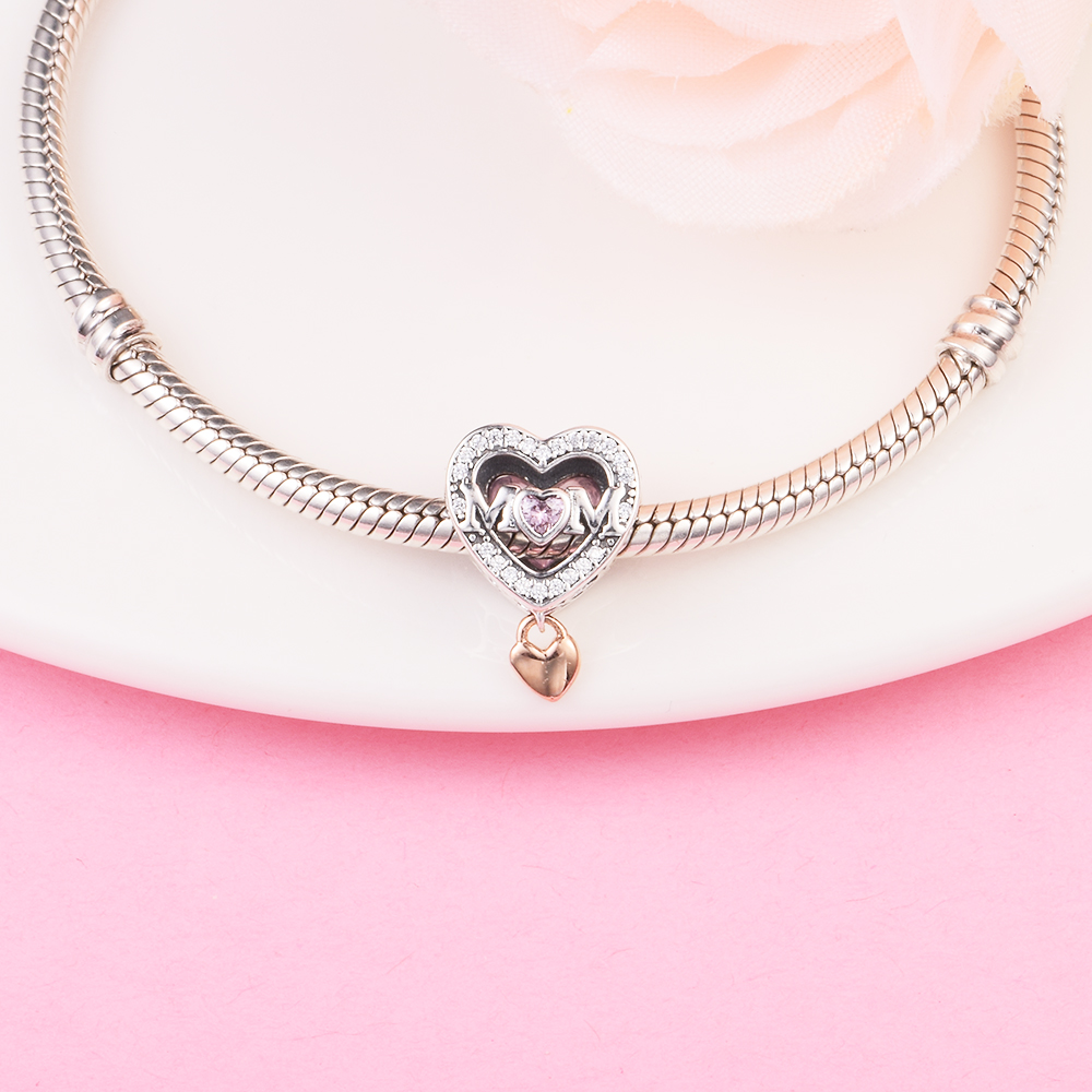 Perle de coeur infini ajourée bicolore en argent sterling 925 convient aux bracelets à breloques de style Pandora bijoux européens