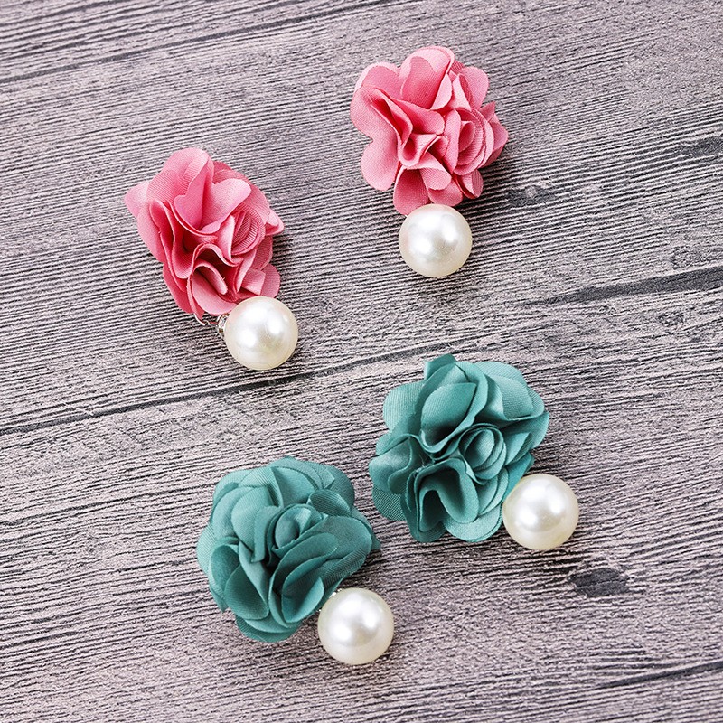 Elegant Colorful Fluffy Fabric Flower Dangle Earrings for Women Trendy Pearl Pendant Earring 2023 Fashion Jewelry Accessories Gift