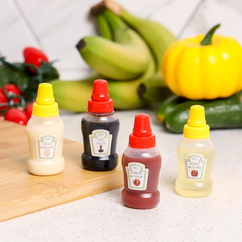 Mini botella de ketchup portátil, botella de vinagreta, botella exprimidora de miel, botella dispensadora de condimentos desechable para almuerzo