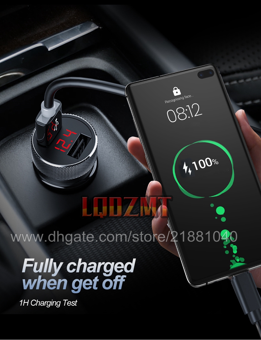 QC 3.0 Metal Dual USB Phone Cars Charger LED Digital Display For iPhone Xiaomi Samsung Huawei Quick Charging Voltage Monitoring Car-Charge Car-Charger Charging Quick