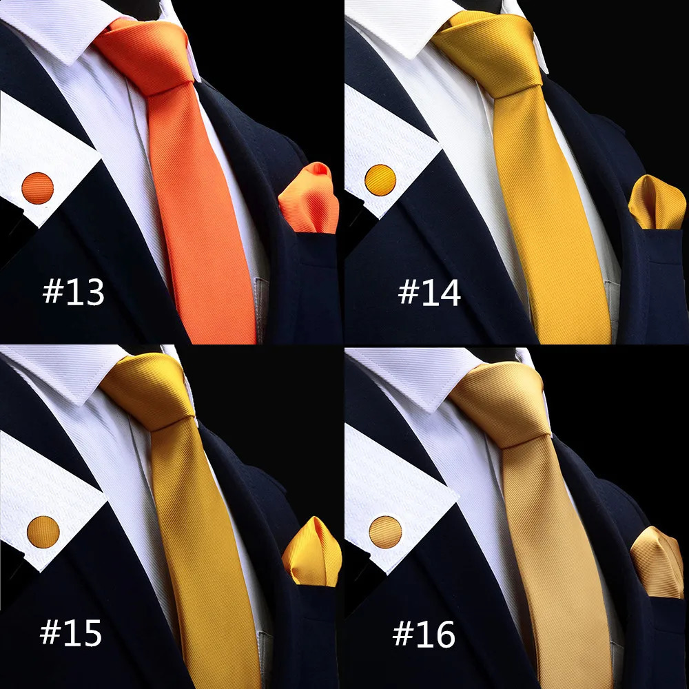 Fliegen RBOCOTT Krawatte Einstecktuch Manschettenknopf-Set Rotes einfarbiges Krawattenset für Männer Hochzeit Herren einfarbige Krawatte Einstecktuch Gold Orange Krawatten 8 cm 231102
