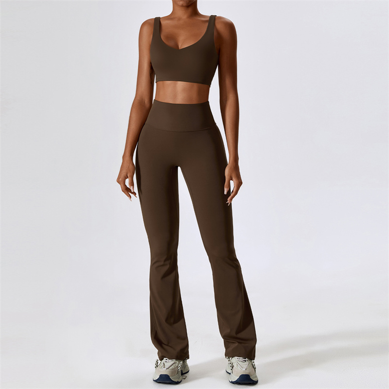 LL-8232 Womens Yoga Outfit Yoga Sets Vest Sleeveless Tops Pants Bell-bottom Trousers Excerise Sport Gym Running Long Pant Elastic High Waist Sportwear Suits