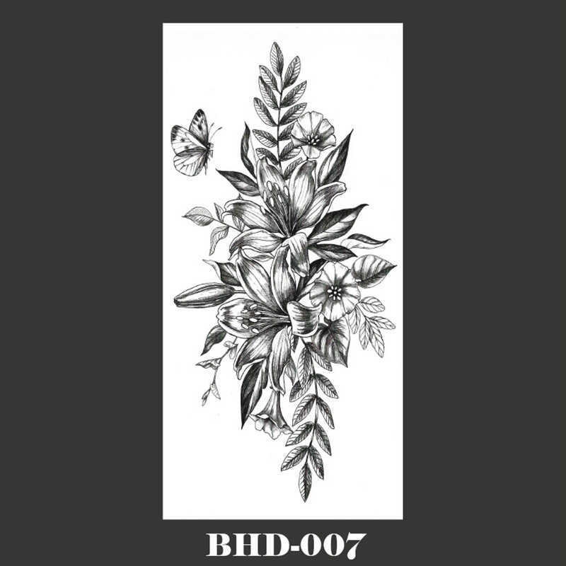 一時的なタトゥーセクシーな牡丹のタトゥー一時的な女性大人の花の腕のタトゥーステッカー防水性黒いフェイクフローラルブルーソムボディレッグアートタトスZ0403