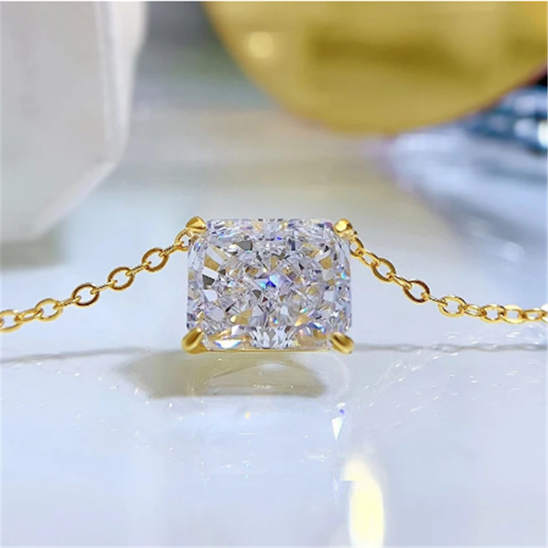 Radiant Cut 3ct Diamond Penent 100% Реал 925 Серебряный серебряный серебряный ожерелье Свадебные подвески для женщин свадебного хокера