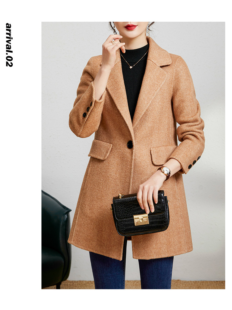 2023 Autumn/Winter New High end Mid length Double sided Cashmere Coat Women's Slim Fit Suit Collar Woolen Coat