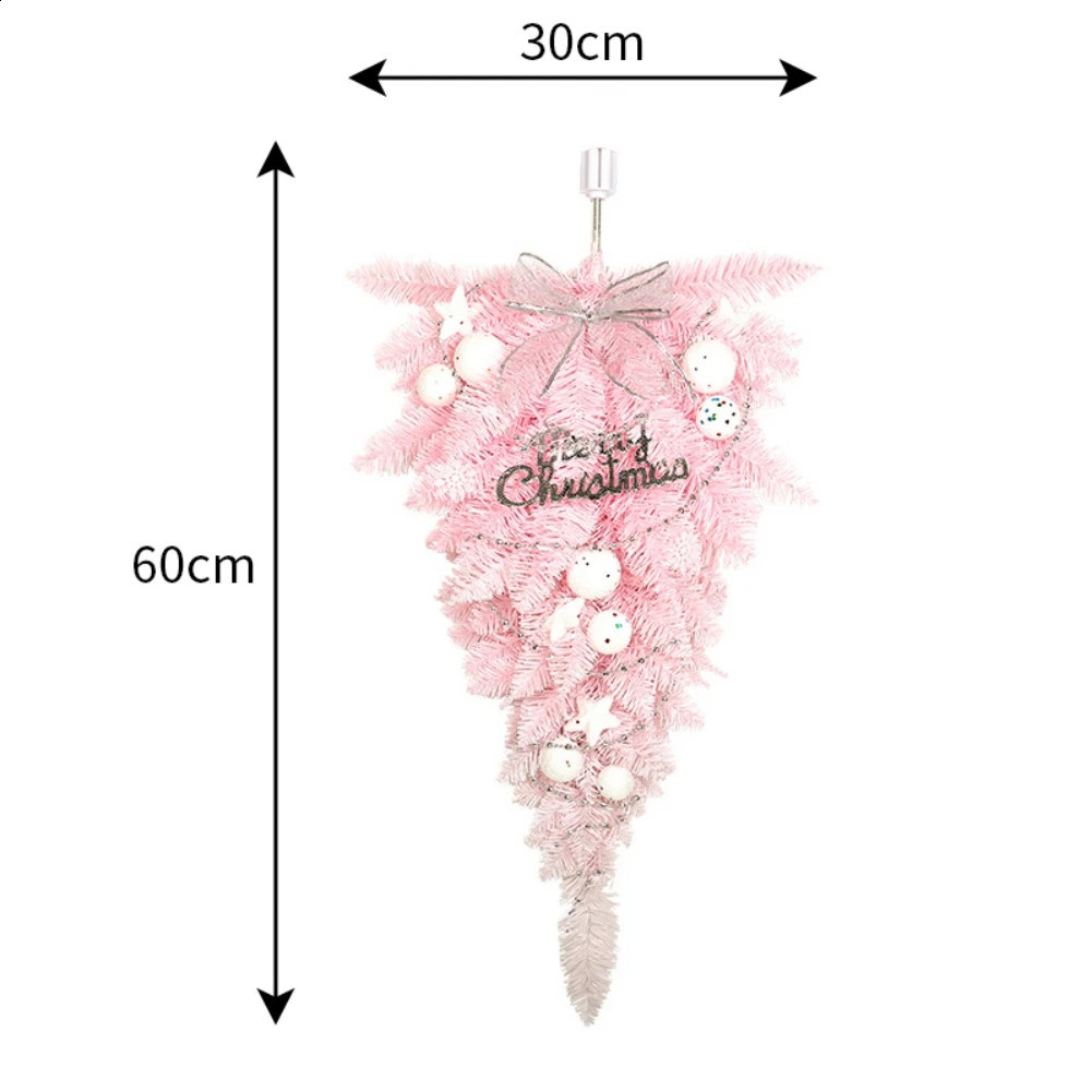 Decorative Flowers Wreaths Christmas Artificial Tree Pink Upside Decoration Xmas Front Door Wall Hanging Swag Wreath door decoration 231102