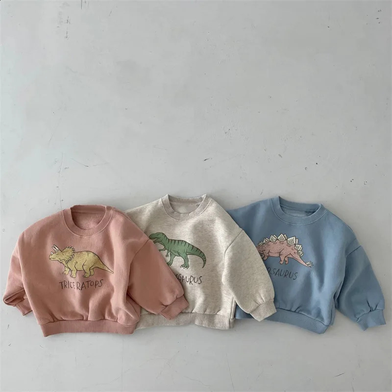 Hoodies Sweatshirts Autumn Kids Hoodies Cool Dinosaur Plus Fleece Children Pullover bekväm tröja 231102