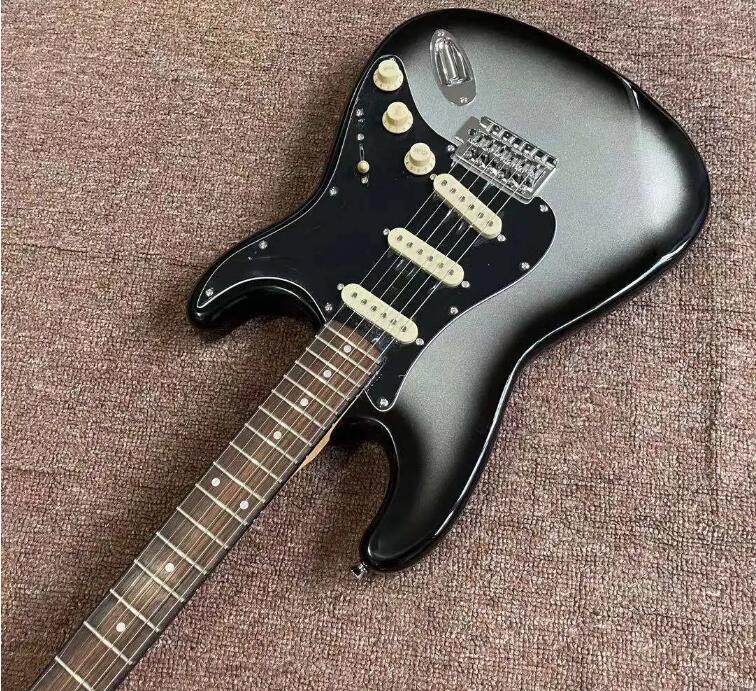 Chitarra elettrica Custom Shop Colore argento nero 6 punte gitaar tastiera in palissandro