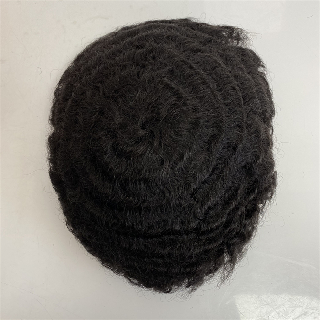 12mm Wave #1 Jet Black Indian Virgin Human Hair Replacement 8x10 Toupee Full PU Unit for Black Men