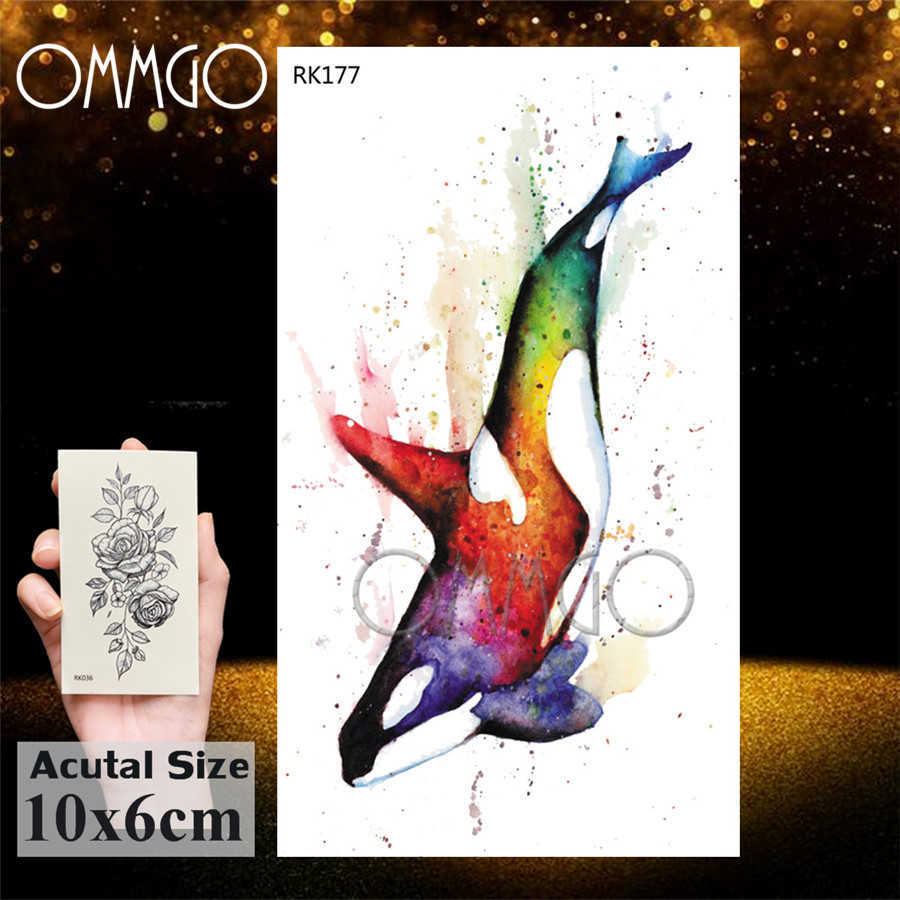 Temporäre Tattoos OMMGO 3D Aquarell Qualle Temporäre Tattoos Aufkleber Ocean Draw Fake Tattoo Dolphin Custom Tatoos für Frauen Body Art Arm Z0403