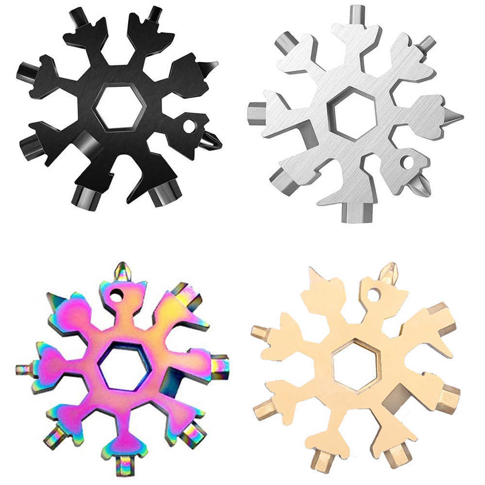 Porte-clés hexagonal multifonction en forme de flocon de neige, clé de randonnée en plein air, porte-clés de poche, outils manuels de survie en camping polyvalents