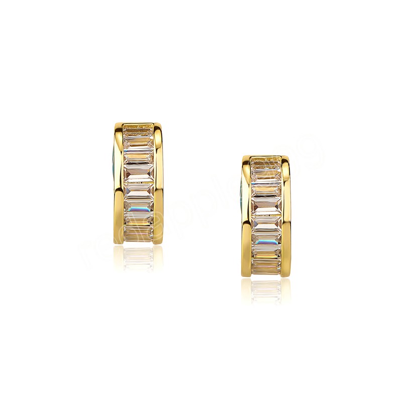 6mm Men's Hoop Earrings Delicate Small Cubic Zirconia Earrings Iced Baguette CZ Stud Luminous Earrings For Party