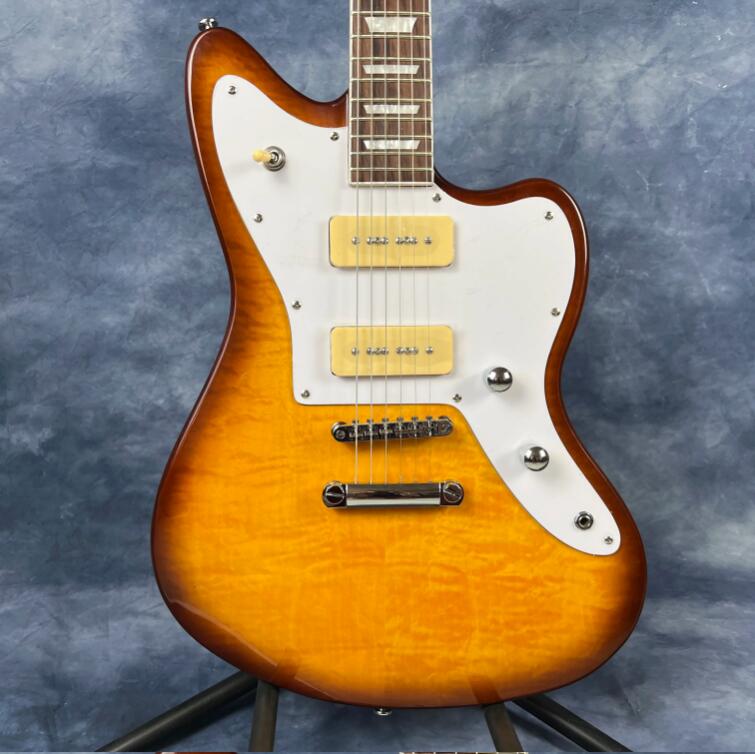 Vendita calda Sunburst colore Chitarra elettrica Tastiera in palissandro Pickup P90 di alta qualità Lavoro manuale Guitarra