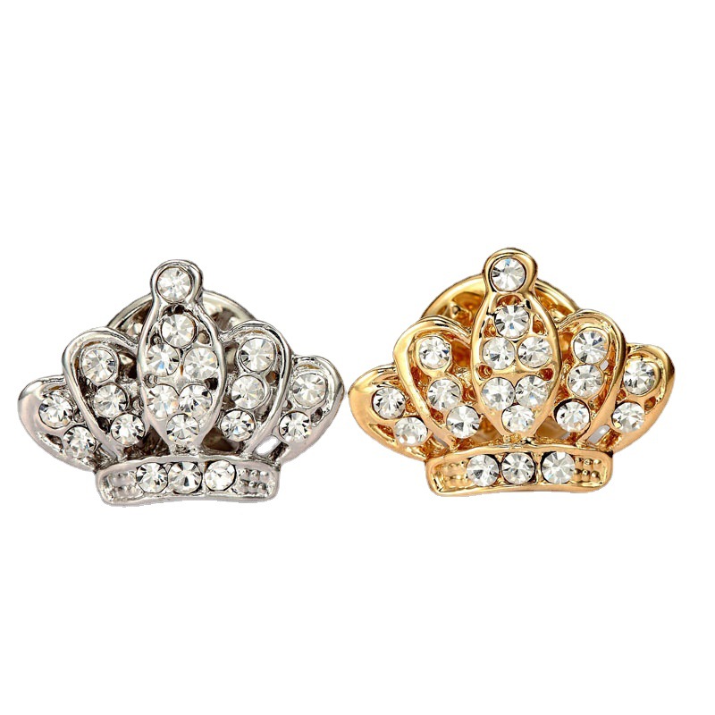 Bulkpris Full Diamond Crown Mini Brosch Par Coorsage Fashion Mens Womens Suit Shirt Button Collar Pins Jewelry