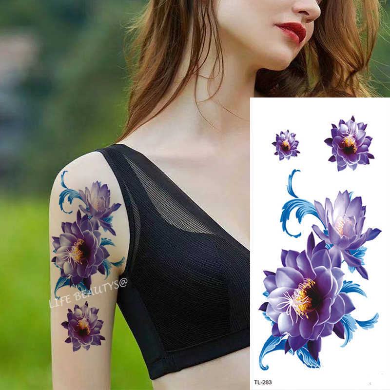 Temporary Tattoos Beauty Flower Diamond Black Rose Waterproof Temporary Tattoo Body Art Arm Sleeve Water Transfer Fake Women Decoration Sticker Z0403