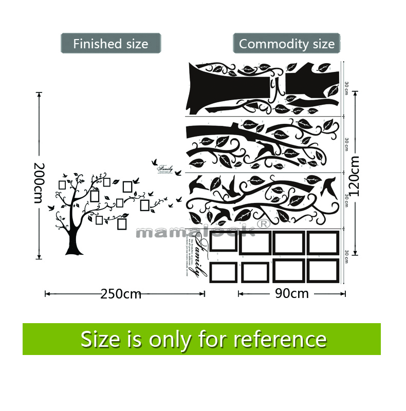 Väggklistermärken stora 200 * 250 cm/79 * 99 tryckt svart 3D DIY PO TREE PVC Väggklistermärken/lim hemvägg klistermärken Papper Väggmålningar Konst Hemdekoration 230403