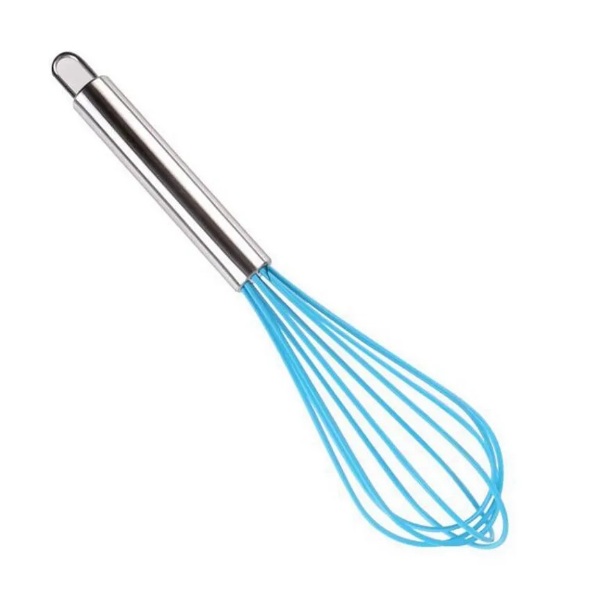 Egg Tools 10 Inch Wire Whisks Stirrer Mixer Eggs Beater Color Silicone Egg Whisk Stainless Steel Handle household Baking Tool