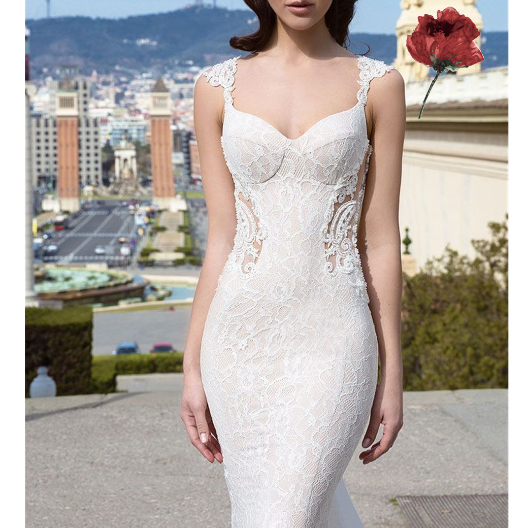 Abiti da sposa bohémien senza maniche Abiti da sposa con applicazioni di pizzo illusione Abiti da sposa con scollo a V da spiaggia