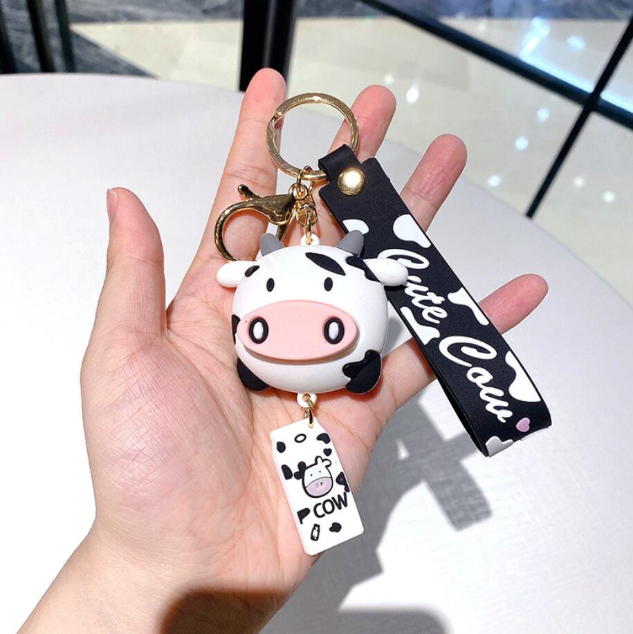 Cartoon Silicone Cows Keychain Creative Cute Animal Milk Cow Pendant Car Key Chains Bag Accessories Jewelry Christmas Gift