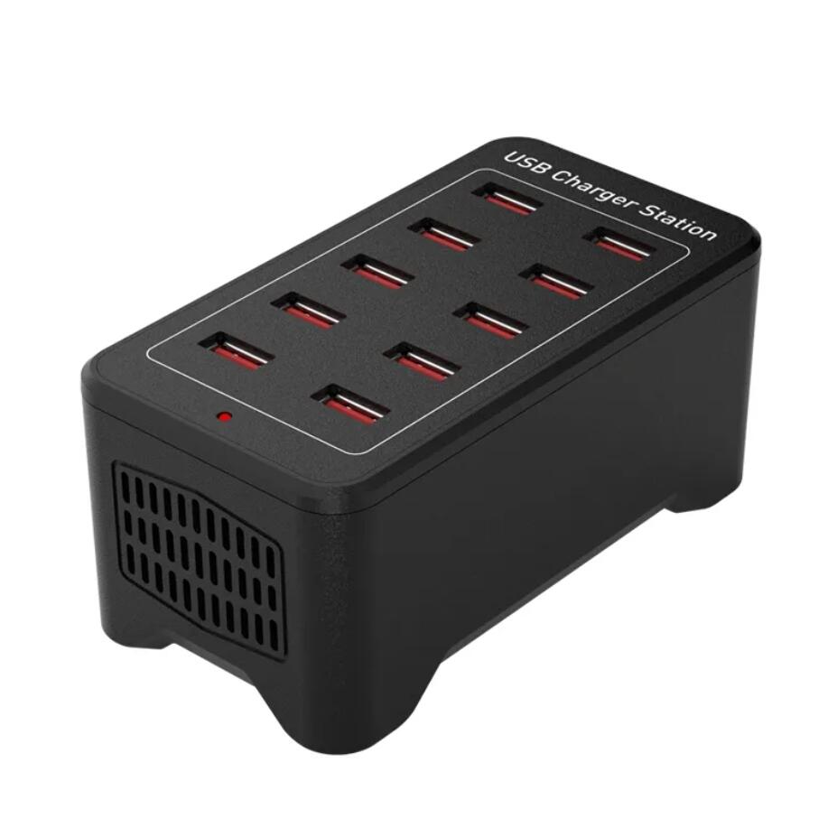 10 portar 20A 100W 50W USB -laddare Smart USB Charger Station Hub flera snabbladdningsstation för telefon surfplatta PC på skrivbordet