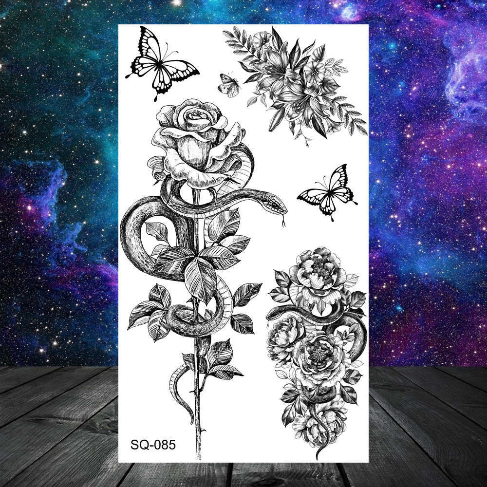 Temporary Tattoos Pirate Anchor Rose Flower Temporary Tattoos For Women Adult s Lion Skull Dragon Snake Fake Tattoo Neck Arm Hands Small Tatoos Z0403