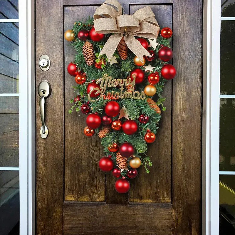 Couronnes de fleurs décoratives boule de Noël suspendue nœud inversé en rotin pendentif d'arbre de porte décoration de fenêtre personnalisée 231102