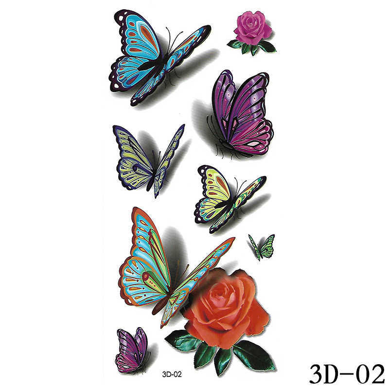 Tatuagens temporárias 3d Butterfly Tattoos adesivos Rose Flor Girls Mulheres Mulheres Arte Transferência de água Temporar