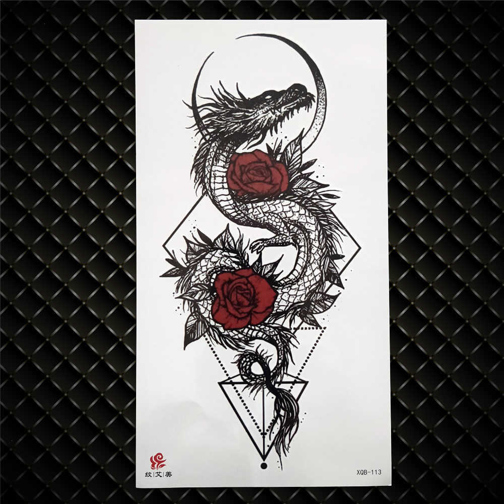 Temporary Tattoos 3D Skeleton Fake Temporary Tattoo For Women Men Death skull Dragon Tattoos Geometric Rose Creative Waterproof Tatoos Chest Waist Z0403