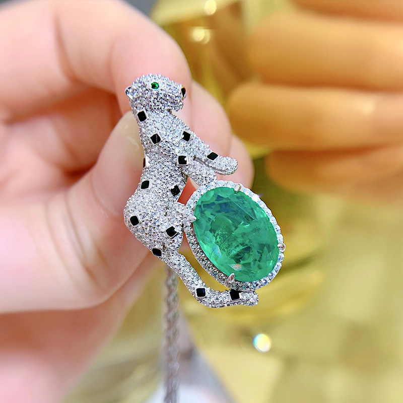 Leopard Emerald Diamond Pendant 100% Real 925 Sterling Silver Party Wedding Pendenti Collana donna Uomo Gioielli di fidanzamento