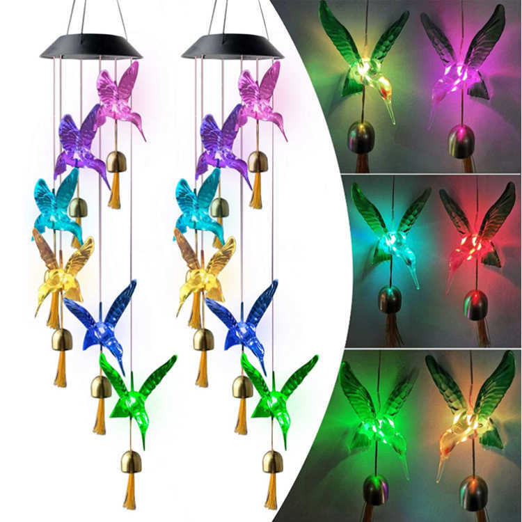 Novità Illuminazione Nuova energia solare Campane eoliche Carillon Sfera di cristallo Colibrì Farfalla Libellula Luce esterna impermeabile Patio Yard Garde P230403