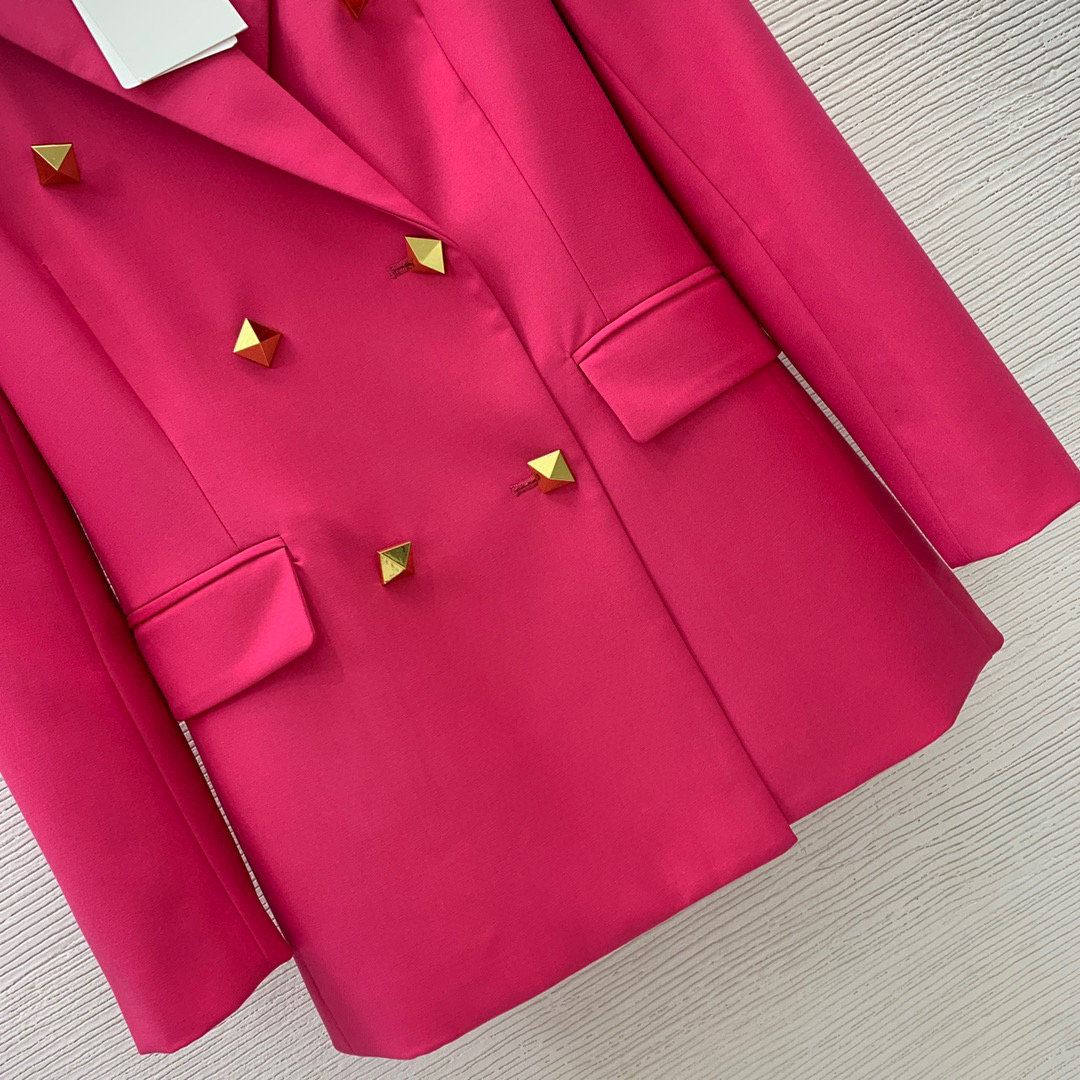 V007 Femmes Laine Manteau Rose Rouge Top Qualité Pyramide Double Boutonnage Blazer Extérieur De Luxe Femme Printemps Automne Exquis Blazer