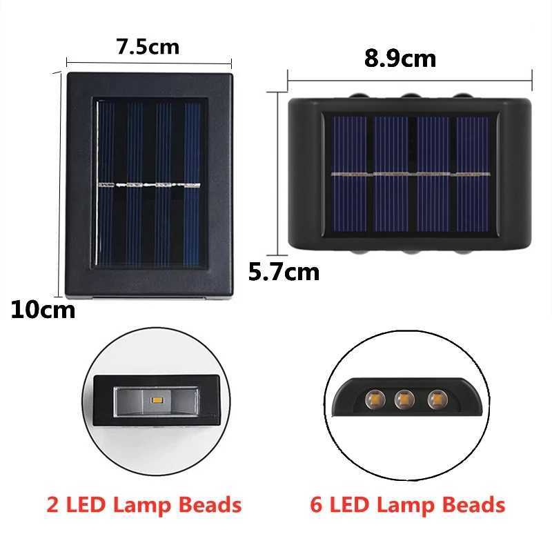 Nieuwheid verlichting 6 LED Solar Wall Lamp Outdoor Waterdicht op en neer Lankachtige verlichting Garden Decoratie Solar Lights Trap Hek Zonlichtlamp P230403