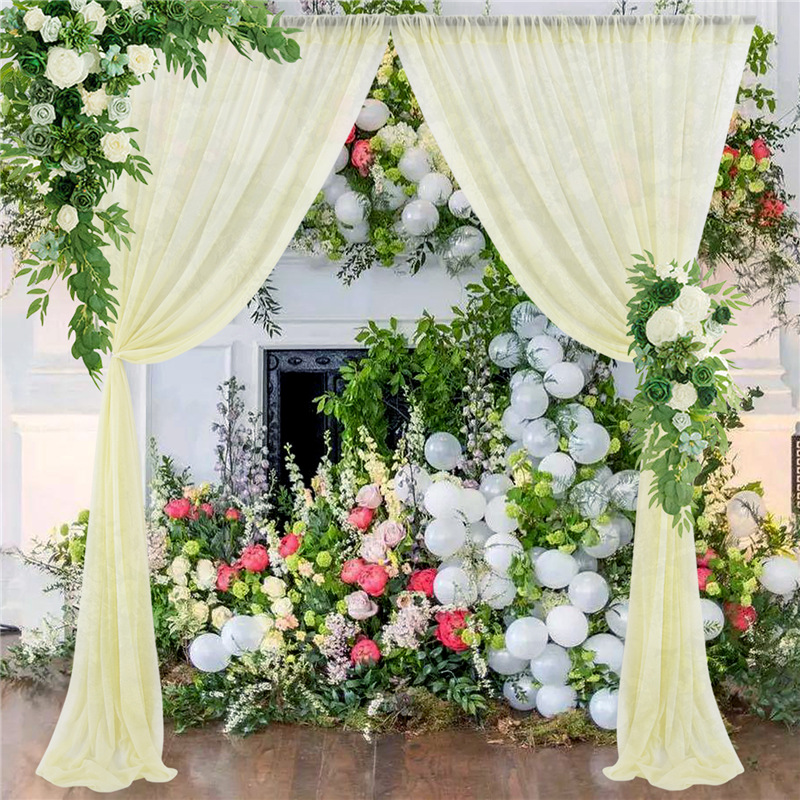 Rideau d'arrière-plan de mariage blanc, drapé en tissu mousseline de soie pour panneaux de fête de mariage avec poches à tige, décorations de fenêtre de maison