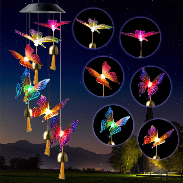 Novità Illuminazione Nuova energia solare Campane eoliche Carillon Sfera di cristallo Colibrì Farfalla Libellula Luce esterna impermeabile Patio Yard Garde P230403