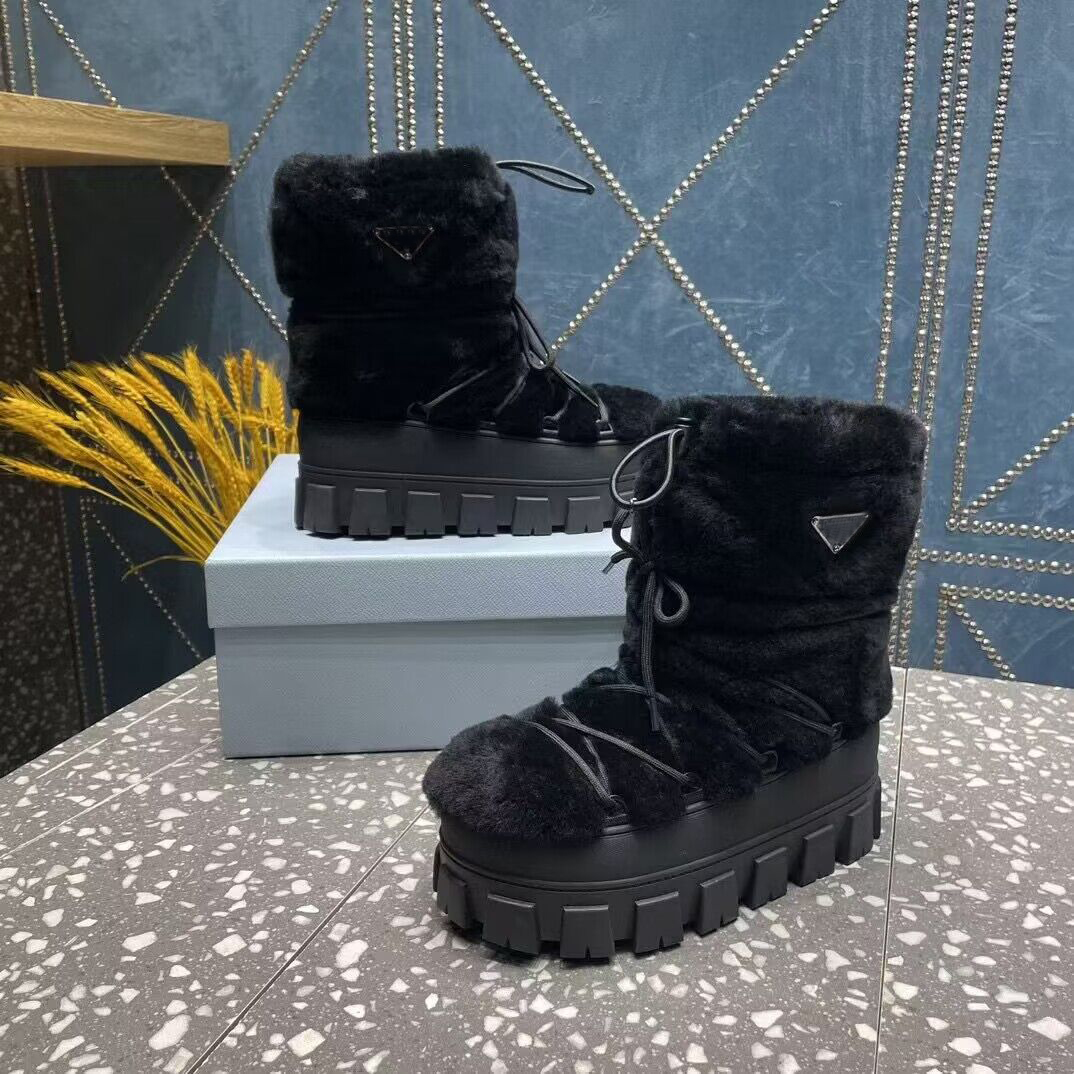 Winterwollstiefel Kältebeständiger Schneestiefel Designerschuh Damen Lange hohe Stiefel klassische Plateau-Damen High-Top-Schuhe dicker Boden Damen-Plüsch Warme Schuhe Größe 36-40-41