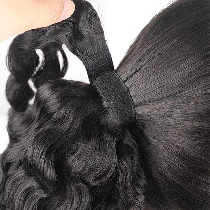 Braziliaanse diepe golf menselijke paardenstaart wrap rond pony -staartclip in hair extensions Drawstring paardenstaarten haarstukje voor zwarte vrouwen 120 g jetzwarte kleur 1