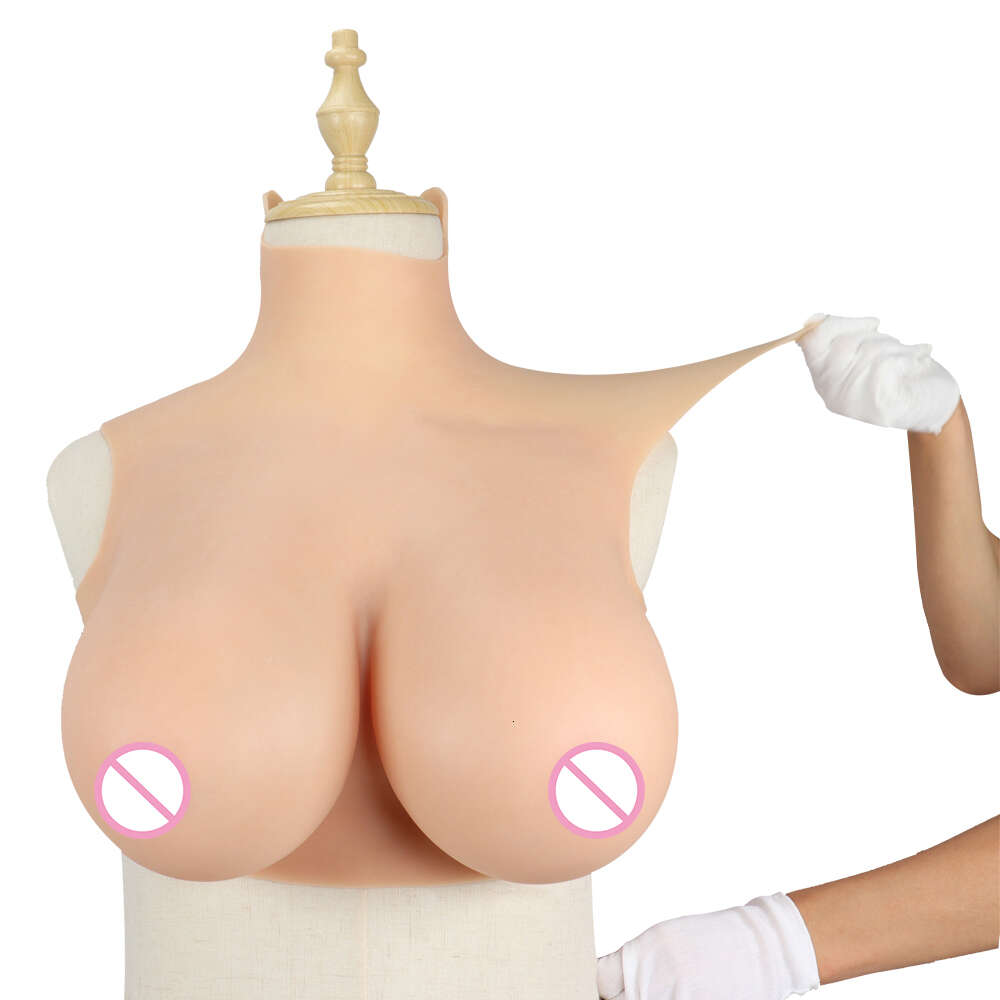 キャットスーツコスチュームHカップリアルなシリコン胸胸室のためのハイカラーの袖なしの偽の胸コスプレ