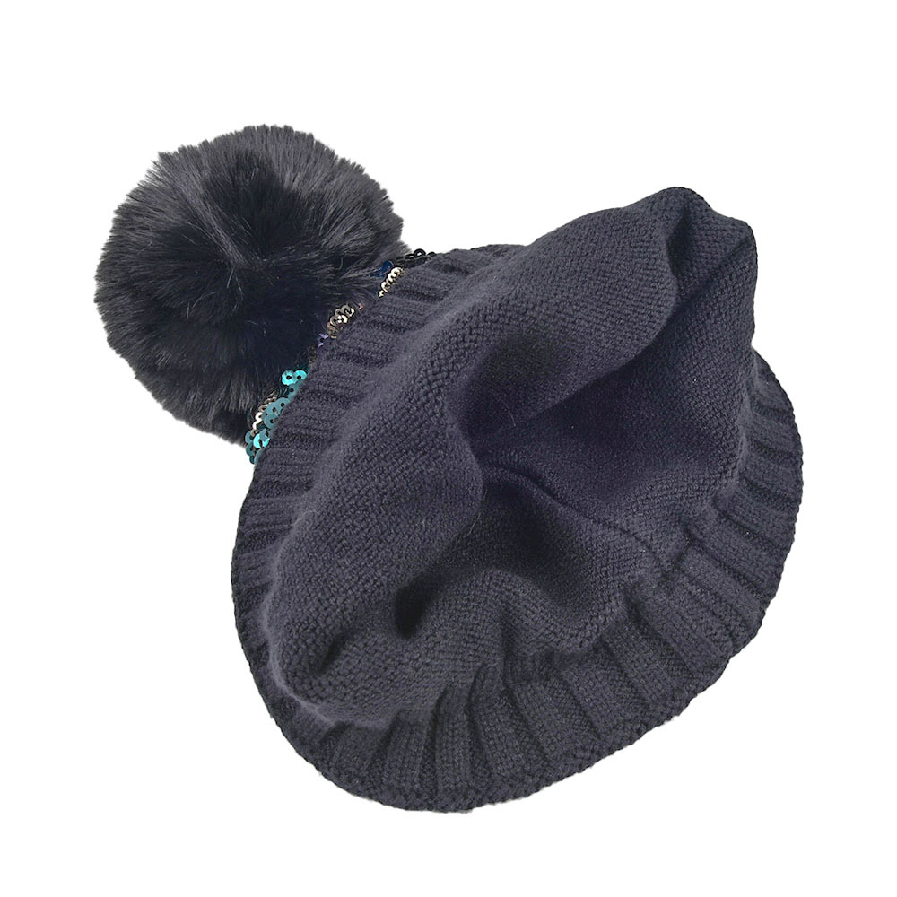 Sombrero de invierno con lentejuelas en relieve Moda temperamental Causal Gorros elegantes de invierno con pompón Mujeres Sombrero de Navidad de lentejuelas de punto cálido DF315