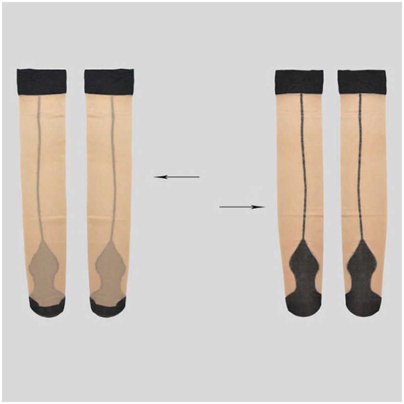 Strumpor hoSiery 5d sexig sömnad strumpa kvinnor svarta siden strumpor lår höga erotiska underkläderklubb medias de mujer drop leverera dhsa4