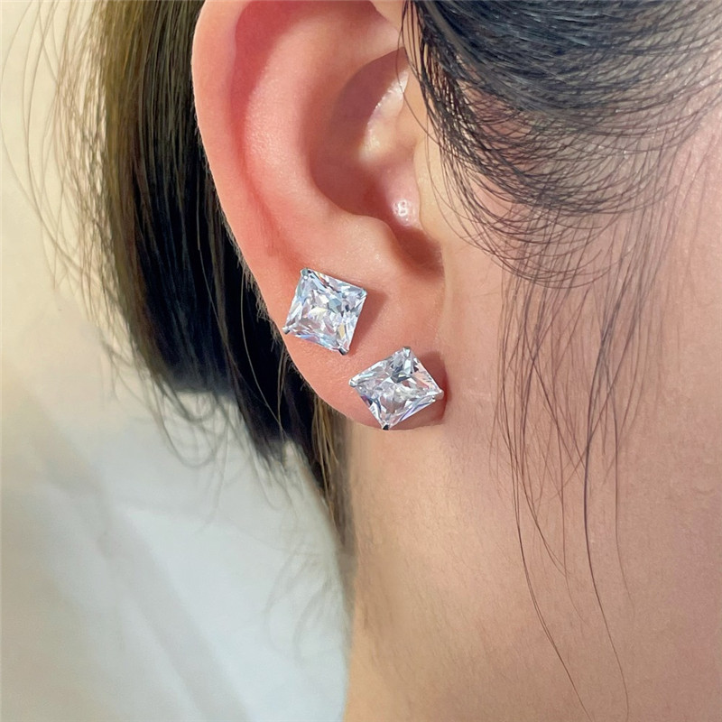 Boucle d'oreille de luxe en diamant pour femme, 6-10mm, argent sterling 925, blanc, rose, zircone 5A, cœur carré, bijoux, boucles d'oreilles, fête, amis, filles, boîte cadeau