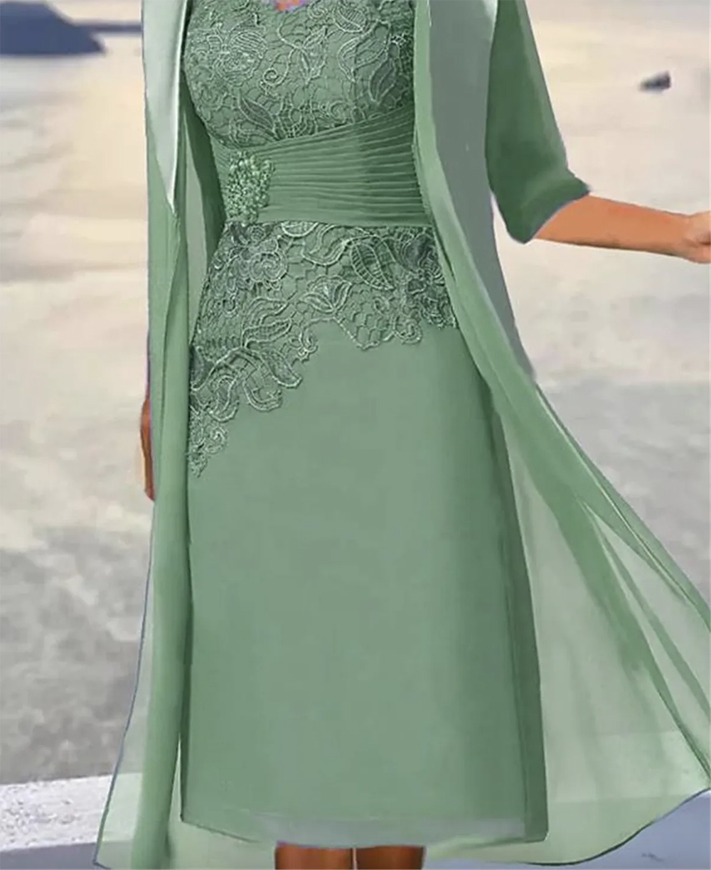 Bleu poussiéreux courte mère de la mariée robes avec veste 2023 a-ligne en mousseline de soie dentelle appliques perlée marié robe de soirée pour mariage grande taille