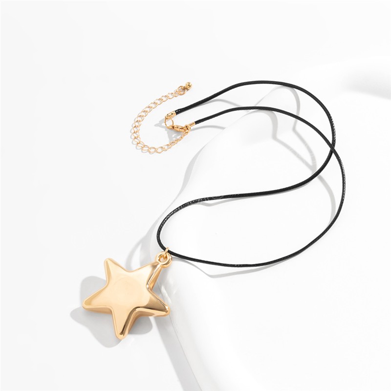 Black Leather Braid Wax Cord Big Star Pendant Necklace for Women Collar Chain Choker Jewelry Men