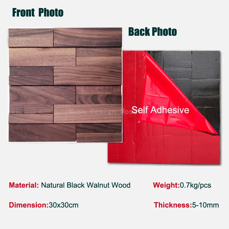 3D American Style Self-Adhesive Natural Black Walnut Wood Mosaic Tile Size 30x30cm Art Wooden Wall Panel For Home/Office Decor
