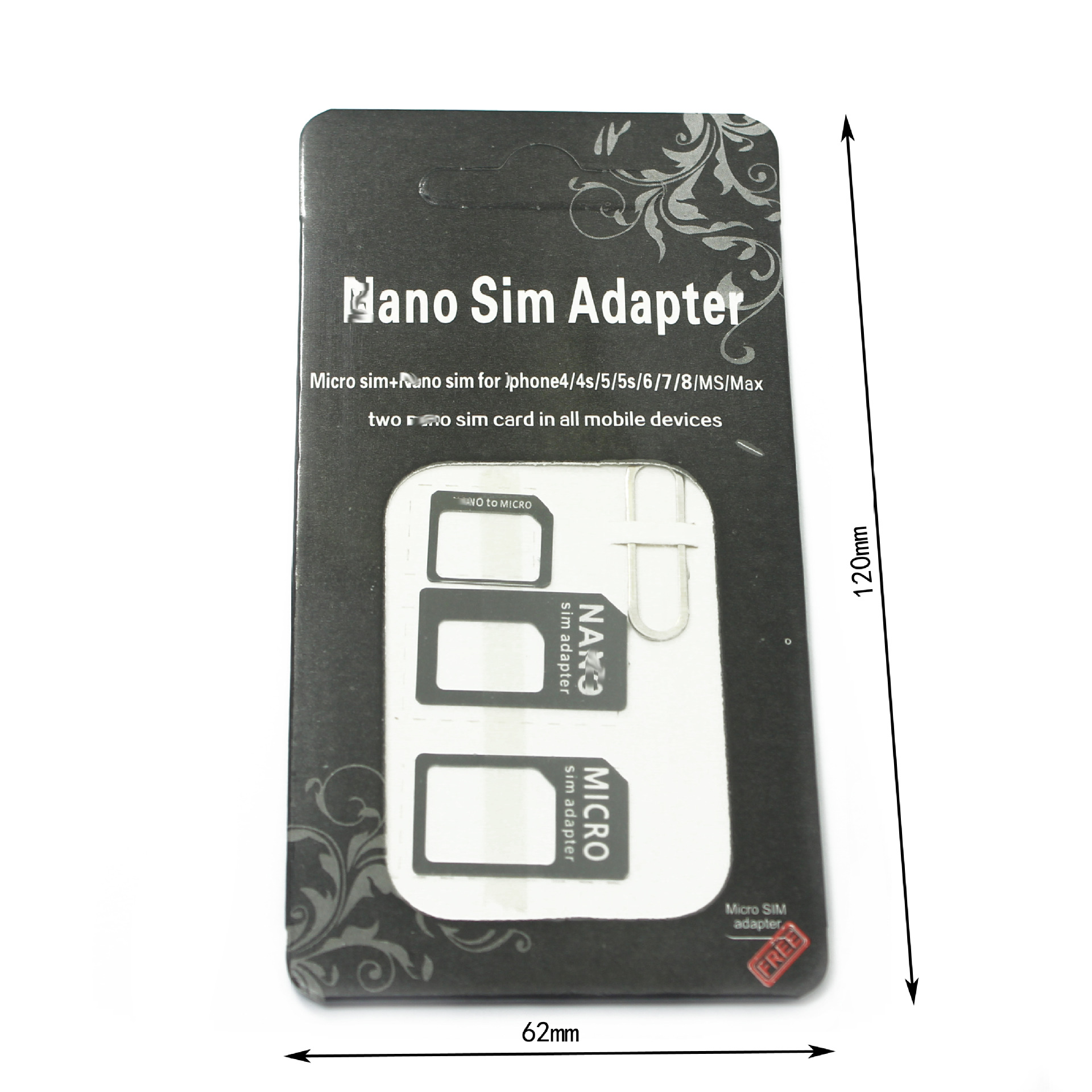 4 i 1 Nano Micro SIM -korttillbehör Adapter EJKT PIN FÖR IPHONE 5 för iPhone 4 4S 6 Samsung S4 S3 Retail Box